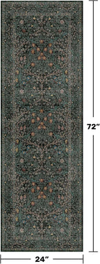 Non Slip 2x6 Kitchen Runner Rug Washable, Rubber Backed Hallway Runner Rugs, Boho Vintage Floral Botanical Dark Green Non Skid Carpet for Entryway, Bathroom, Hall Way Mats for Floor
