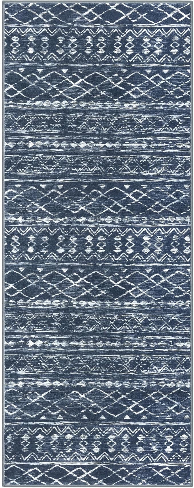 KUTA Boho Kitchen Rugs 2x5 ft Navy Blue Moroccan Washable Runner Rug Non-Slip Vintage Hallway Runners Ultra Soft Distressed Geometric Floor Carpet for Bedroom Laundry Living Room