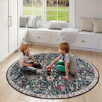 Lahome Moroccan Trellis Round Area Rugs, Washable Small Round Rug 3ft Non-Slip, Soft Vintage Ultra-Thin Circle Carpet for Bedroom Entryway Kitchen Laundry Bathroom, Black/Multi