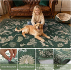 Moynesa Green 5x7 Living Room Rugs, Luxurious Vintage Boho Animal Washable Area Rug for Bedroom Dining Room Office Study, Low Pile Soft Non-Slip Easy Clean Retro Carpets for Indoor