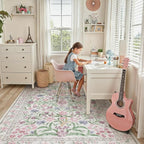 Lahome Purple 8x10 Area Rugs for Living Room, Washable Kids Rugs for Bedroom Girls, Vintage Baby Rugs for Nursery, Soft Thin Carpet for Dining Room Playroom, Pale Lilac/Pink