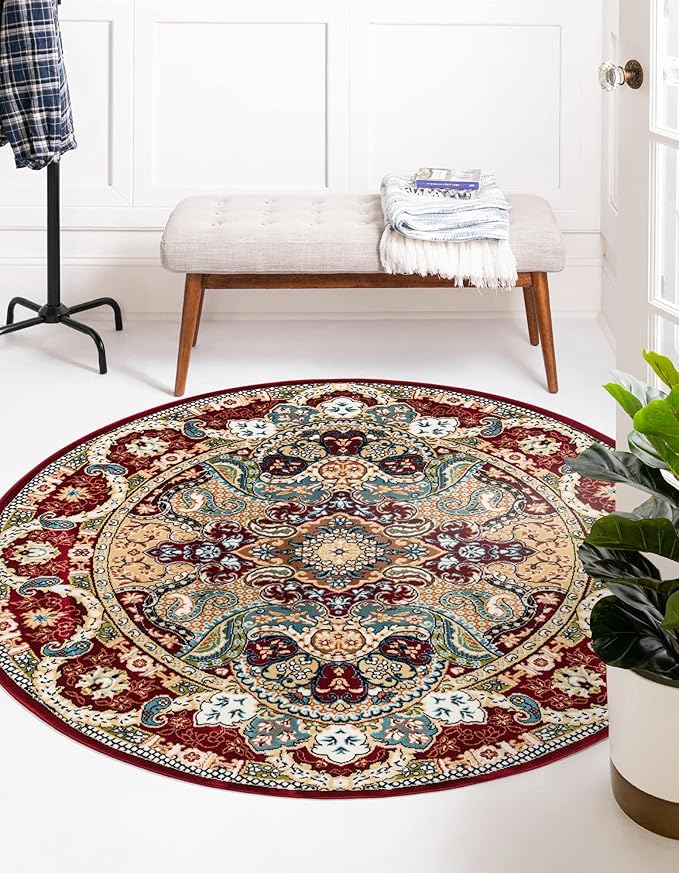 Unique Loom Narenj Collection Area Rug - Glasgow (5' 3" Round Burgundy/Blue)