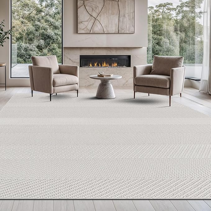 Beverly Rug Micro Loop Large Area Rug White 10x14 Modern Luxury Boho Geometric Durable Indoor Area Rugs for Living Dining Room Office Stain Resistant Non Shedding Casual Indoor Carpet White 10 x 14