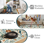 Moynesa Floral Bird Round Rug 6ft Washable Circle Rug Non Slip,Modern Bohemian Area Rugs for Bedroom Reading Coner,Farmhouse Living Dining Room Aesthetic Carpet Retro Home Decor