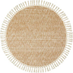 Collive Hand Woven Round Area Rug Soft Cotton Machine Washable Carpet 4ft Farmhouse Rugs with Tassels, Tan/Cream Circle Rugs for Bedroom Living Room Dining Room Table Office