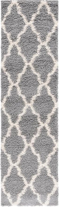 SAFAVIEH Dallas Shag Collection Runner Rug - 2'3" x 16', Grey & Ivory, Trellis Design, Non-Shedding & Easy Care, 1.5-inch Thick Ideal for High Traffic Areas in Living Room, Bedroom (SGD257G)
