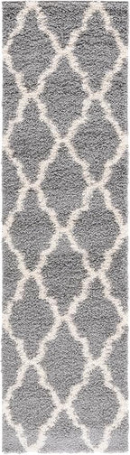 SAFAVIEH Dallas Shag Collection Runner Rug - 2'3" x 16', Grey & Ivory, Trellis Design, Non-Shedding & Easy Care, 1.5-inch Thick Ideal for High Traffic Areas in Living Room, Bedroom (SGD257G)