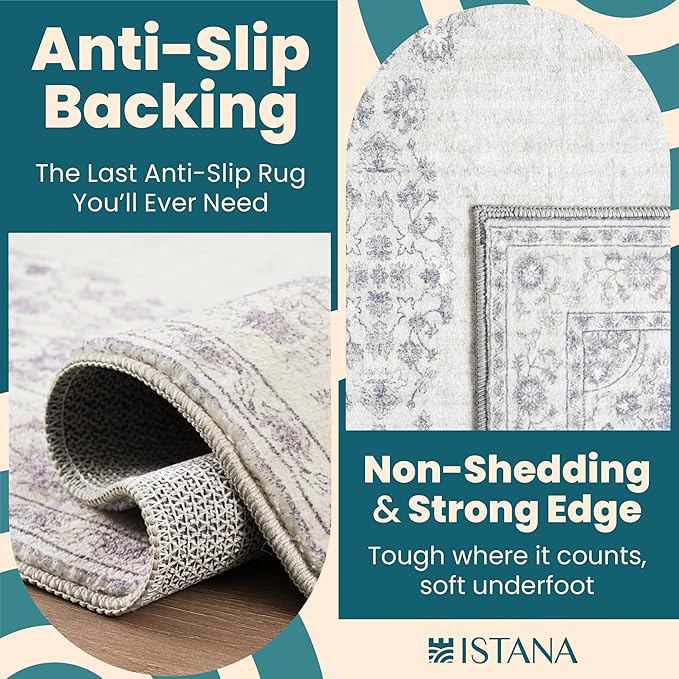 Istana Rug 3x5 - Grey/White Cream Area Rug 3x5 - Pet Friendly Washable Rug - Non Shedding Soft Rugs for Living Room - Eco-Friendly Foldable Dining Room Table Rugs