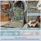 Kokia 6x9 Washable Area Rugs Dark Green with Vintage Orient Design Soft Rug for Living Room or Home Office Non-Slip Low Pile Stain Resistance Features Distressed Medallion Pattern