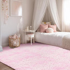 Andency Area Rugs 9x12 for Living Room Home Decor, Large Shaggy Bedroom Carpet, Non-Slip Big Shag Indoor Thick Soft Fluffy Furry Fur Area Rugs for Kids Dorm Nursery Aesthetic, Tie-Dyed White Pink