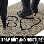 Smiry Dog Door Mat for Muddy Paws, Absorbent Dirt Trapper Non Slip Quick Dry Washable Chenille Mat for Mud Dogs, Entry Rug for Indoor and Outdoor (30x20 Inches, Warm Taupe and Black)