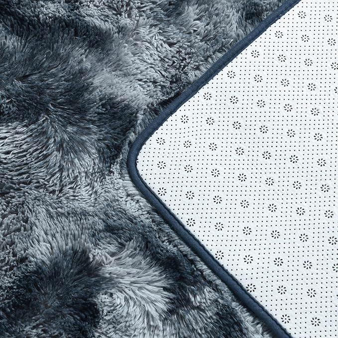 Large Shag Area Rugs 9 x 12, Tie-Dyed Plush Fuzzy Rugs for Living Room, Ultra Soft Fluffy Furry Rug for Bedroom, Indoor Carpet Nursery Rugs for Kids Room Home Decor, Blue and Grey