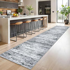 Modern Abstract Runner Rug 2.6x14, Black Grey White Washable Long Kitchen Runner Non-Slip Soft Hallway Rug Runner Thin Print Faux Wool Carpet for Entryway Bedroom Laundry Room Indoor Home Decor