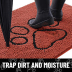 Smiry Dog Door Mat for Muddy Paws, Absorbent Dirt Trapper Non Slip Quick Dry Washable Chenille Mat for Mud Dogs, Entry Rug for Indoor and Outdoor (48x30 Inches, Maple Red and Black)