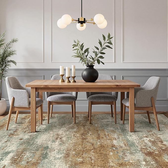 GENIMO Abstract Area Rug 8x10, Washable Large Modern Rug Non Slip, Low Pile Lightweight Soft Carpet for Living Room, Bedroom, Dining Room, Orange Green