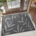 LUMI Indoor Door Mat 36x60, Washable Front Doormat with Welcome Leaf Pattern, Non-Slip Rubber Back Absorbent Mats for Entrance, Patio, Garage, Dark Grey
