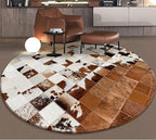 Handmade Pure Cowhide Round Leather Rug for Living Room Bedroom Rug (8X8)
