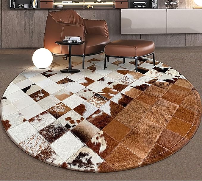 Handmade Pure Cowhide Round Leather Rug for Living Room Bedroom Rug (10X10)