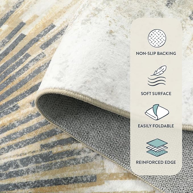 Lahome Modern Large Living Room Rug - Machine Washable Area Rug 6x9 Non-Slip Soft Bedroom Carpet, Abstract Print Indoor Throw Ultra-Thin Carpet for Dining Room Table Office Home (Gold/Gray, 6'x9')