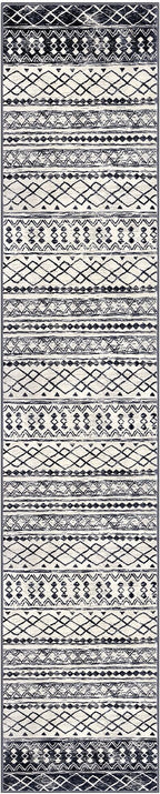 KUTA Moroccan Washable Runner Rug, 2x10 Non-Slip Vintage Black Navy Blue Boho Hallway Kitchen Runners Ultra Soft Distressed Geometric Floor Carpet Rugs for Bedroom Laundry Living Room