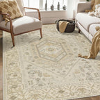 SERISSA Area Rug 3x5 Boho Rugs for Bedroom, Washable Non-Slip Living Room Rug, Ultra Soft Print Distressed Vintage Beige Rug Low-Pile Throw Carpet for Entry Kitchen Bedroom Nursery Dorm Decor