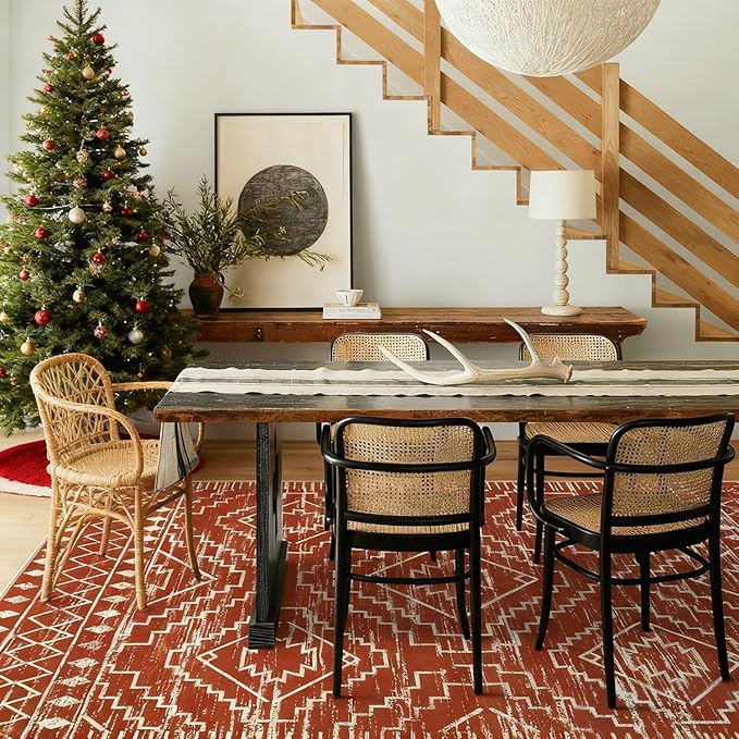 Wonnitar Moroccan 4x6 Bedroom Area Rug, Washable Soft Rug for Living Room, Non-Slip Bohemian Large Rug Non-Shedding Low Pile Floor Carpet for Kitchen Guest Room Entrance (Brown,4'x6')