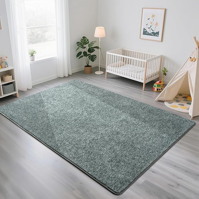 HQAYW 6x9 Large Area Rugs for Living Room Bedroom, Modern Thickened Memory Foam Soft Rug, Low Pile Minimalist Washable Non Slip Carpets for Kids Girls Boys Nursery Dorm Home Decor, Grey Green