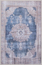 GLN Rugs Traditional Collection - Machine Washable Area Rug, Traditional Washable, Non Slip, Low Pile Chenille Rug, Living Room, Bedroom, Kitchen Rug (2' x 3' Cream/Navy)