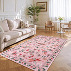 Lahome Insect Washable Small Area Rug, 3x5 Area Rug for Bedroom Living Room, Non-Slip Soft Accent Throw Carpet for Kitchen Office Entryway Bathroom Office, Pink