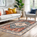 KOZYFLY Boho Area Rug 4x6 Ft Rugs for Entryway Washable Entry Rug Non Slip Rug for Living Room Rust/Orange/Blue Printed Faux Wool Vintage Bedroom Throw Rugs for Entrance Kitchen Living Room