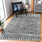 Wonnitar Moroccan 3x5 Washable Area Rug, Boho Living Room Rug, Non-Slip Farmhouse Rustic Bedroom Throw Mat, Non-Shedding Soft Geometric Floor Carpet for Kitchen Entry Office (Dark Grey,3'x5')