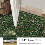 8x10 Washable Area Rug for Living Room, Large Vintage Dark Green Floral Rugs, Soft Non-Slip Stain Resistant Boho Lightweight Carpet for Bedroom Dining Room Nursery Home Office
