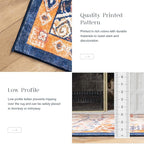 Phantoscope Washable Runner Rug 2'x10' Non-Slip, Vintage Boho Hallway Rugs for Entryway, Stair, Bedroom, Dining Room, Distressed Persian Market Pattern, Low-Pile Foldable Floor Carpet, Navy/Orange