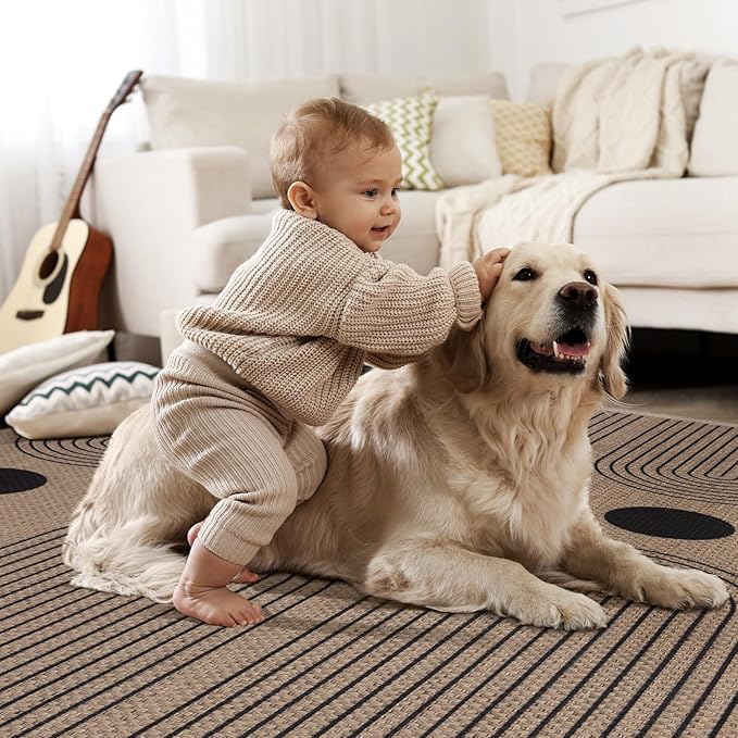 Tangsoo Rainbow Easy Jute Area Rug 4x6 Washable Rug for Indoor Outdoor Patio,Non-Slip Thin Farmhouse Floor Carpet,Boho Throw Mat for Front Porch Kitchen Bedroom Foyer Sunroom