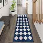 Lahome Checkered Washable Runner Rug,2x6 Rug Runners for Hallways Non Slip,Blue Kitchen Runner Rug,Moroccan Trellis Soft Low Pile Carpet Runners for Entryway Laundry Room Bathroom(2'x6',Blue)