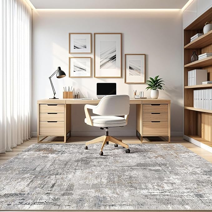 10x14 Area Rugs Living Room: Washable Large Abstract Modern Soft Rug Stain Resistant Indoor Floor Non Slip Accent Carpet for Bedroom Nursery Playroom Office Dining Room Dorm Home House- Gray Rust