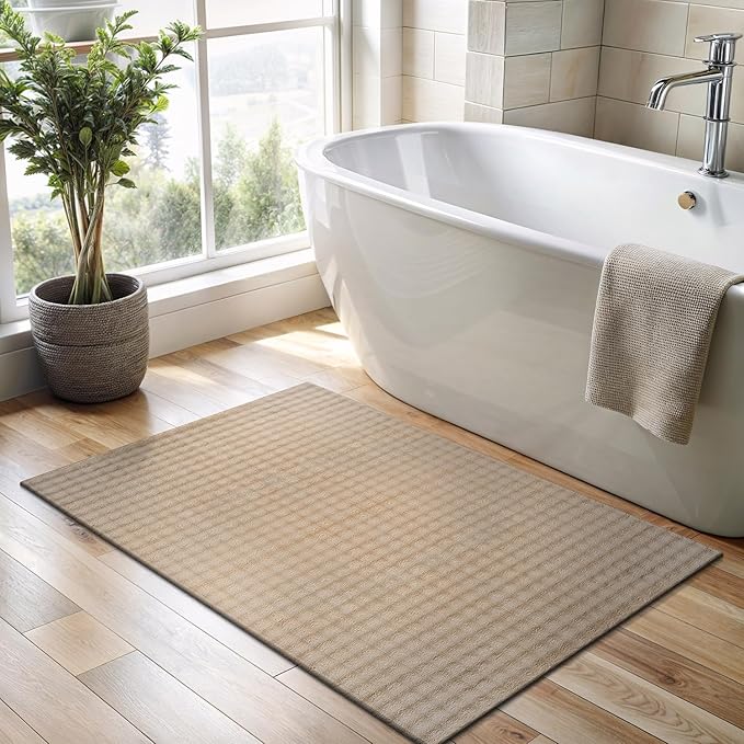 CAMILSON Modern Beige Non Slip Door Mat Rug 2x3 Ultra Soft High Pile Entryway Rugs Non Skid Rubber Backing Durable & Easy to Clean Carpet for Kitchen Bathroom Indoor Use (2 x 3 Beige)