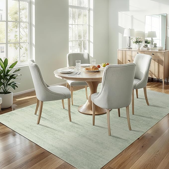 Sage Green Area Rug 5x7,Boho Abstract Washable Neutral Cottagecore Rugs for Living Room,Light Green and Cream Beige