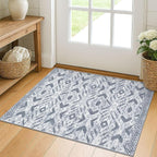 KILOCOCO Boho Entryway Rug 2x3 Printed Small Area Rug Indoor Door Mat Machine Washable Kitchen Rugs Super Soft Non Slip Throw Rugs for Bedroom Entrance Geometric Laundry Room, Gray/White