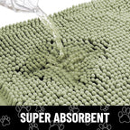 Smiry Dog Door Mat for Muddy Paws, Absorbent Dirt Trapper Non Slip Quick Dry Washable Chenille Mat for Mud Dogs, Entry Rug for Indoor and Outdoor (36x24 Inches, Sage Green and Black)
