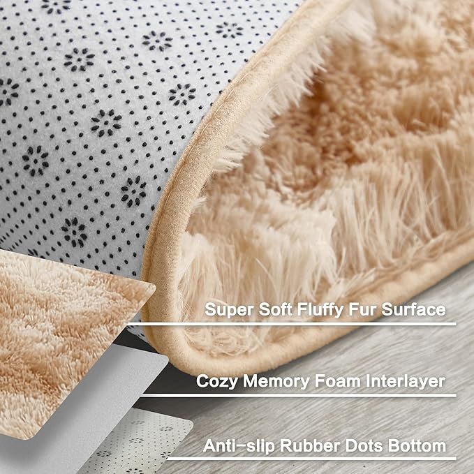 Andency Area Rugs 9x12 for Living Room Home Decor, Large Shaggy Bedroom Carpet, Non-Slip Big Shag Indoor Thick Soft Fluffy Furry Fur Area Rugs for Kids Dorm Nursery Aesthetic, Tie-Dyed Beige