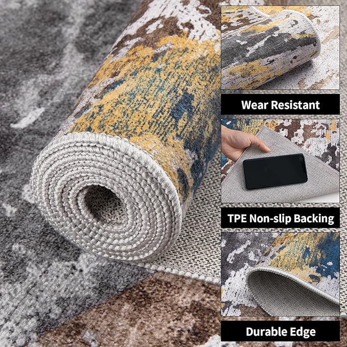 Ciicool Modern Abstract Swirl Area Rug, 2x3 Grey Navy Washable Small Entryway Rug, Low Pile Soft Non-Slip Kitchen Rug Thin Throw Rugs Room Mat Foldable Bathroom Rugs Non-Shedding Floor Carpet Indoor
