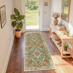 Area Rugs 2'x6' Washable Non-Slip, Floral Vintage Distress Print Pattern Medallion Carpet for Living Room Bedroom Dining Room, Brick Red Rust Neutral Brown Burnt Orange Green