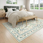 Wonnitar Boho Floral Washable Rugs 5x7, Soft Area Rugs for Bedroom, Ultra-Thin Non Slip Beige Area Carpets, Flower Print Decor Carpet for Living Room Nursery Dining Room Office