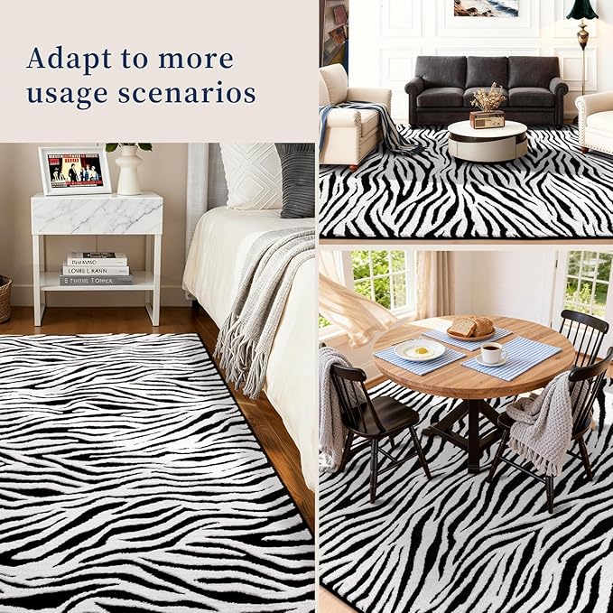 YIHOUSE 5×7 Ft Area Rugs, Black and White Modern Abstract Rug, Washable Plush Soft Zebra Print Carpet, Non-Slip Non-Shedding Rug for Living Room, Bedroom, Playroom, Home Office Decor