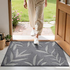 LUMI Indoor Door Mat 32x48, Washable Front Doormat with Welcome Leaf Pattern, Non-Slip Rubber Back Absorbent Mats for Entrance, Patio, Garage, Light Grey
