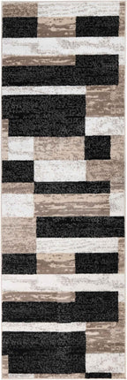 Superior Indoor Runner Rug, Jute Backed, Modern Geometric Patchwork Floor Decor for Bedroom, Office, Living Room, Entryway, Kitchen, Hardwood Floors, Rockwood Collection, 2' 7" x 8', Ivory-Beige