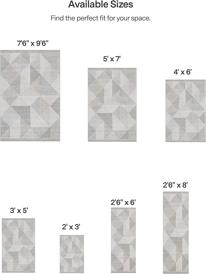 ReaLife Rugs Machine Washable Area Rug - Living Room Bedroom Bathroom Kitchen Entryway Office - Padded Crease Free Stain Resistant Premium - Modern Geometric Contemporary- Miles- Beige - 2'x 3'