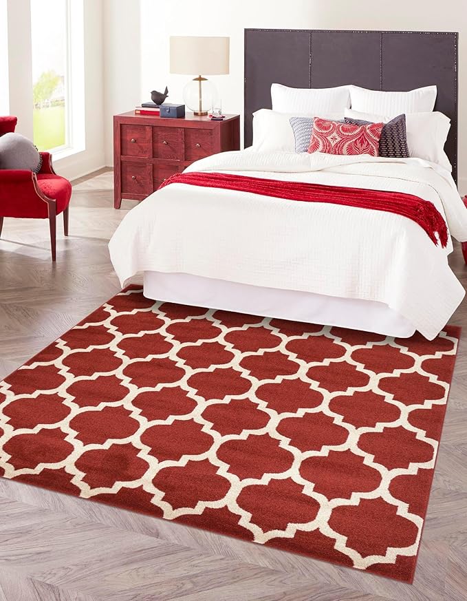 Rugs.com Lattice Collection Rug – 8 Ft Square Dark Terracotta Medium-Pile Rug Perfect for Living Rooms, Kitchens, Entryways
