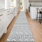 KUTA Long Hallway Runner Rug 2.6x18 Non-Slip Washable, Moroccan Vintage Grey Boho Kitchen Rugs Ultra Soft Distressed Geometric Floor Carpet Runners for Bedroom Laundry Stairway Entryway